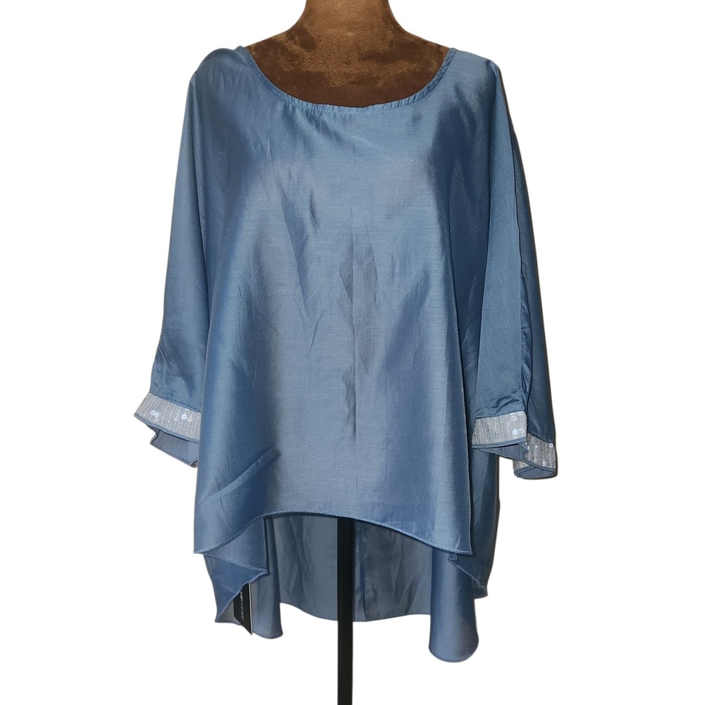 XPlus Wear Top Tunic Plus Size One Size Blue Sheer Sequins Beach Lightweight NWT